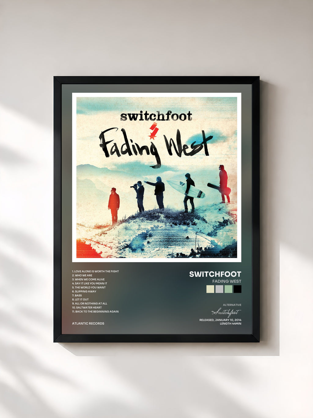 #noir Tableau de l'album Fading West de Switchfoot, cadre noir, imprimé et encadré en France
