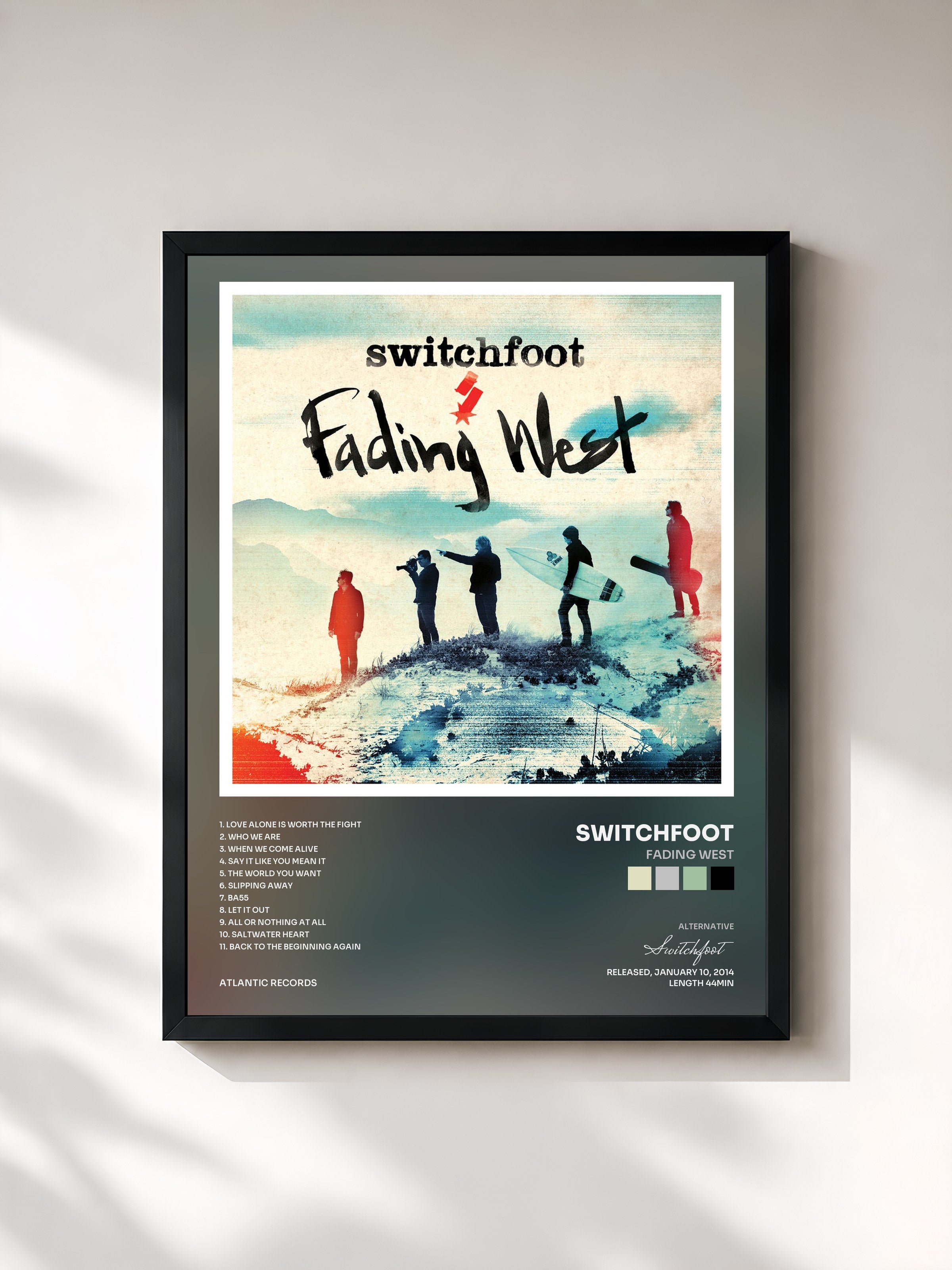 #noir Tableau de l'album Fading West de Switchfoot, cadre noir, imprimé et encadré en France