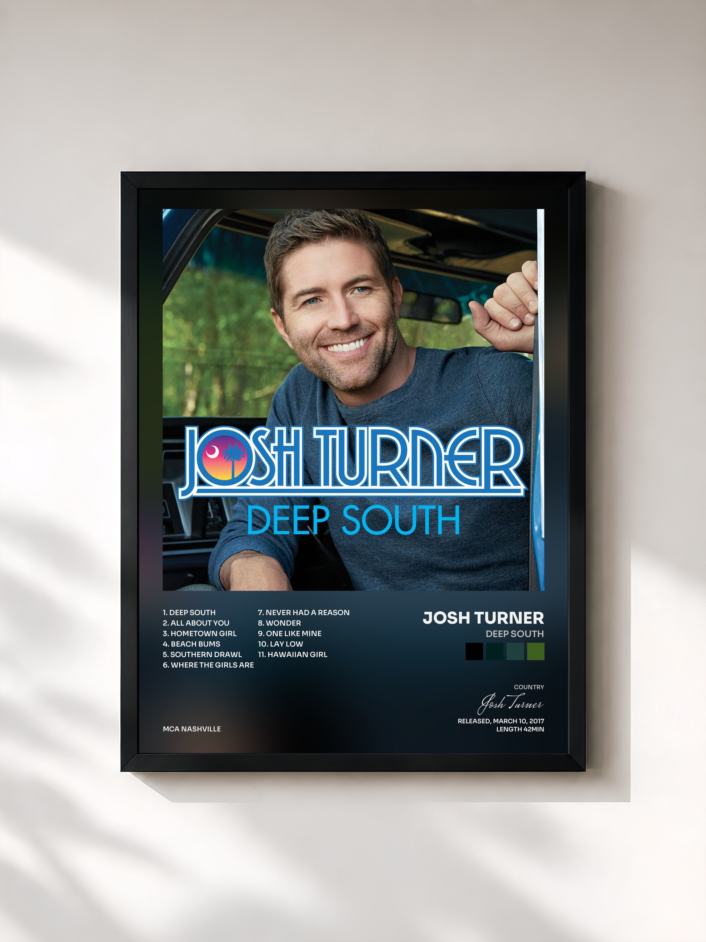#noir Tableau de l'album Deep South de Josh Turner, cadre noir, imprimé et encadré en France