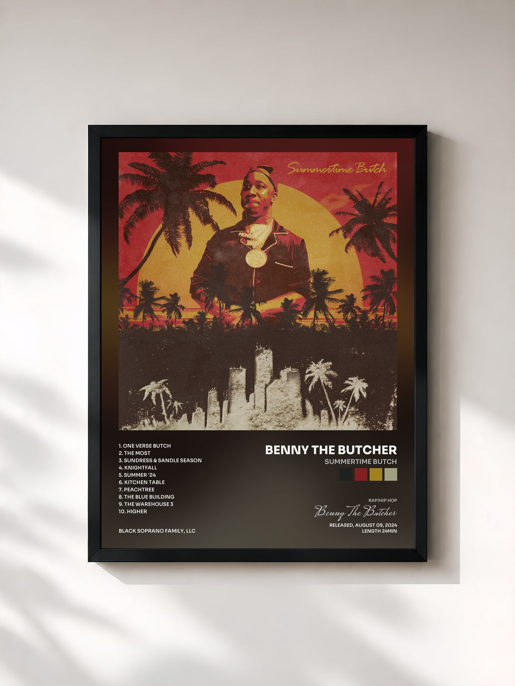 #noir Tableau de l'album Summertime Butch de Benny The Butcher, cadre noir, imprimé et encadré en France