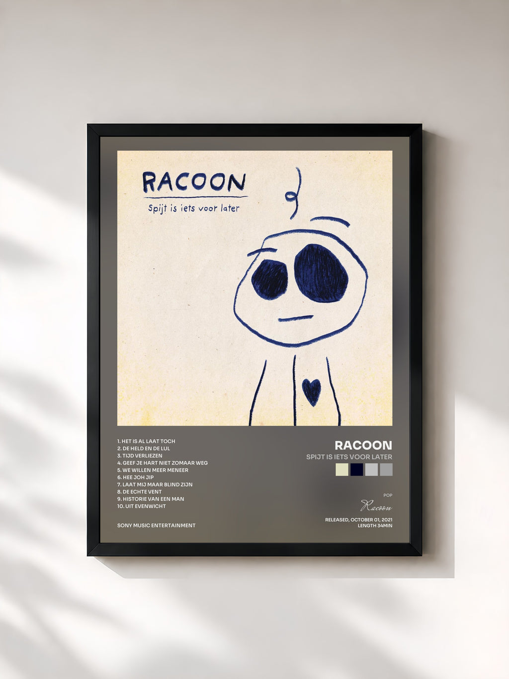 #noir Tableau de l'album Spijt Is Iets Voor Later de Racoon, cadre noir, imprimé et encadré en France