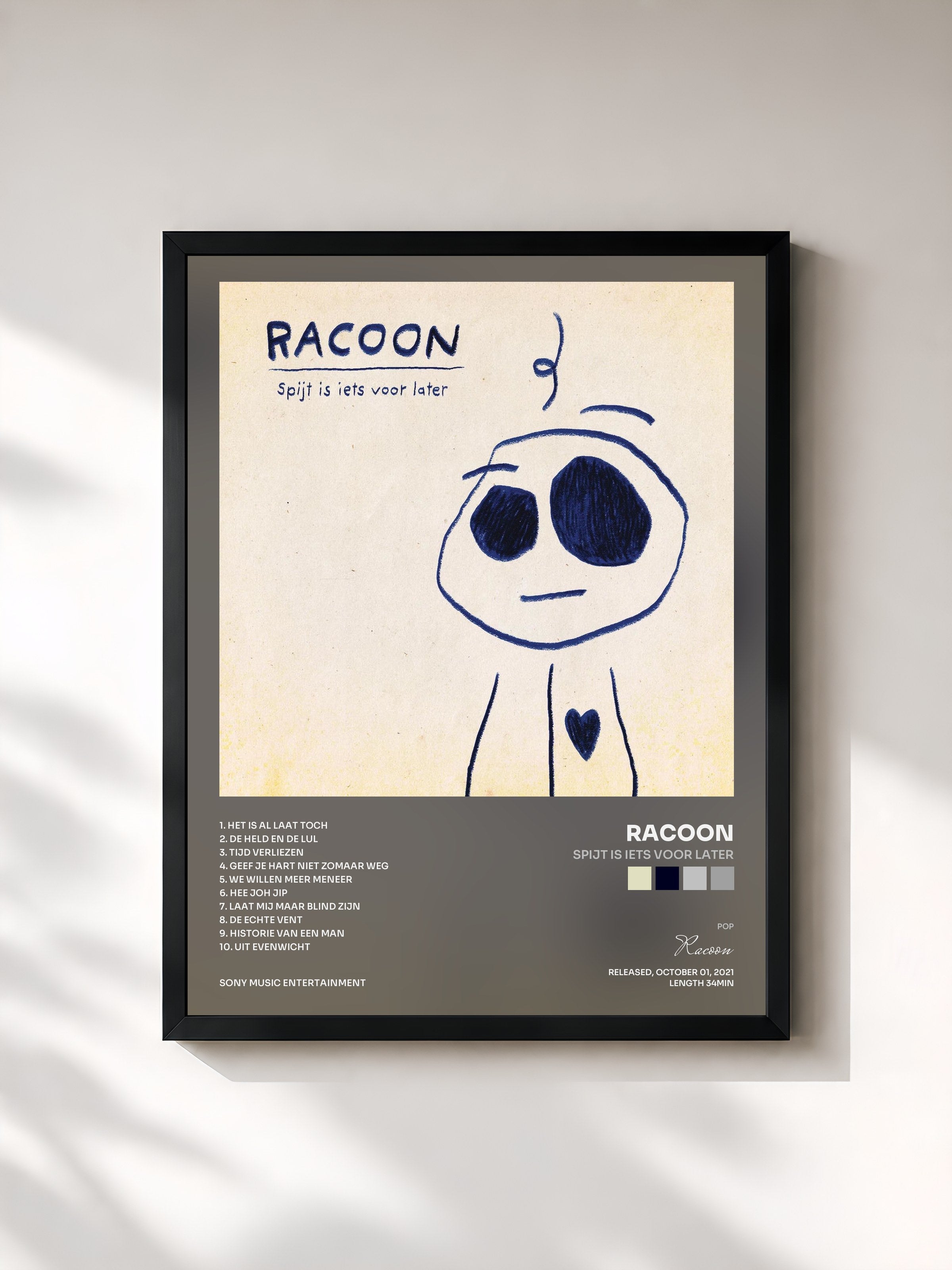 #noir Tableau de l'album Spijt Is Iets Voor Later de Racoon, cadre noir, imprimé et encadré en France