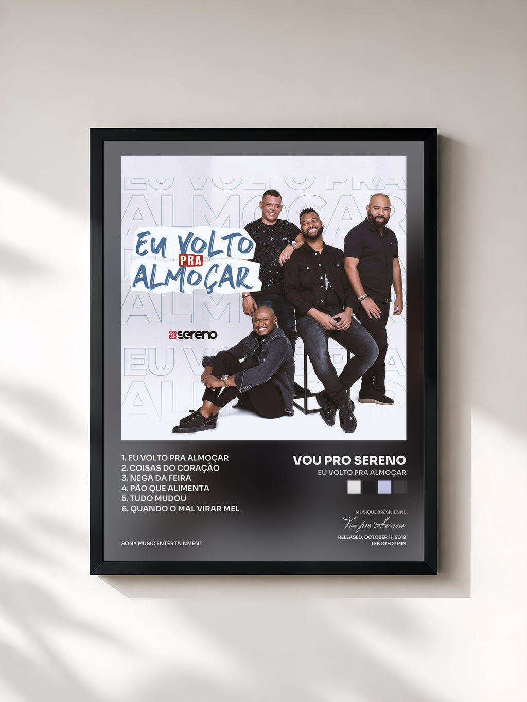 #noir Tableau de l'album Eu Volto pra Almoçar de Vou pro Sereno, cadre noir, imprimé et encadré en France