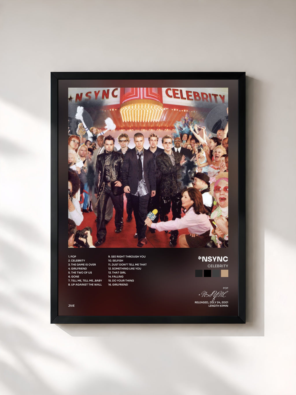 #noir Tableau de l'album Celebrity de *NSYNC, cadre noir, imprimé et encadré en France