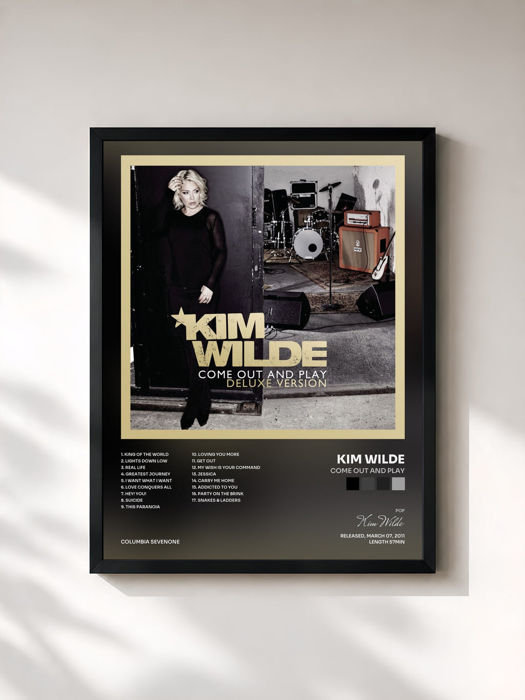 #noir Tableau de l'album Come Out And Play de Kim Wilde, cadre noir, imprimé et encadré en France