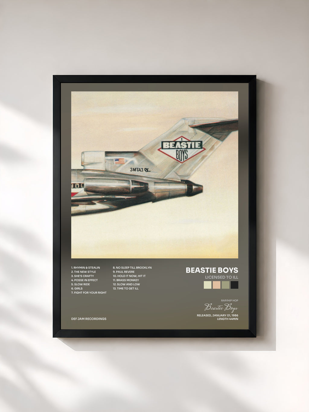 #noir Tableau de l'album Licensed To Ill de Beastie Boys, cadre noir, imprimé et encadré en France