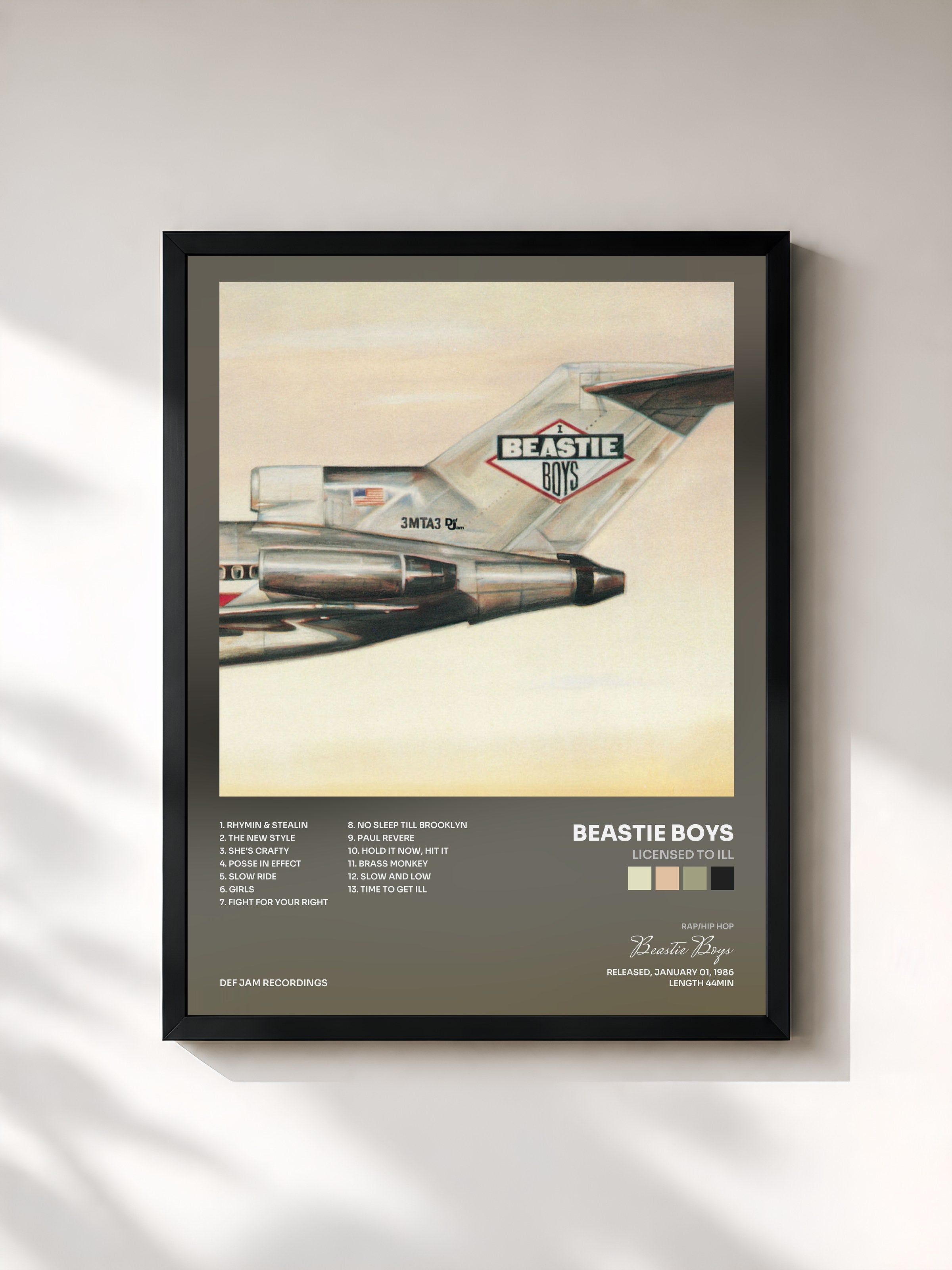 #noir Tableau de l'album Licensed To Ill de Beastie Boys, cadre noir, imprimé et encadré en France