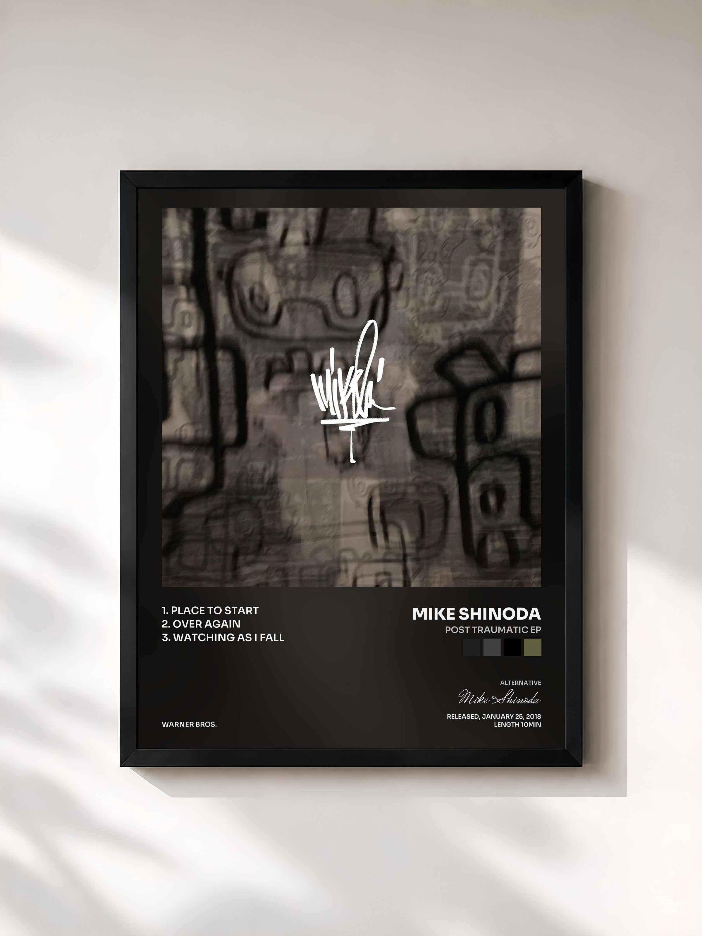 #noir Tableau de l'album Post Traumatic EP de Mike Shinoda, cadre noir, imprimé et encadré en France