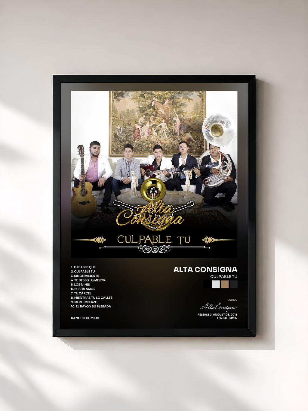 #noir Tableau de l'album Culpable Tu de Alta Consigna, cadre noir, imprimé et encadré en France