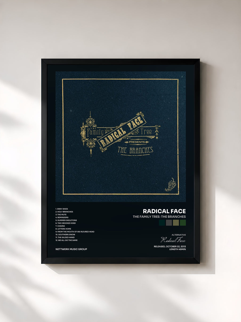 #noir Tableau de l'album The Family Tree: The Branches de Radical Face, cadre noir, imprimé et encadré en France
