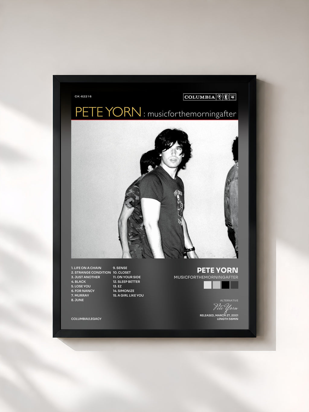 #noir Tableau de l'album musicforthemorningafter de Pete Yorn, cadre noir, imprimé et encadré en France