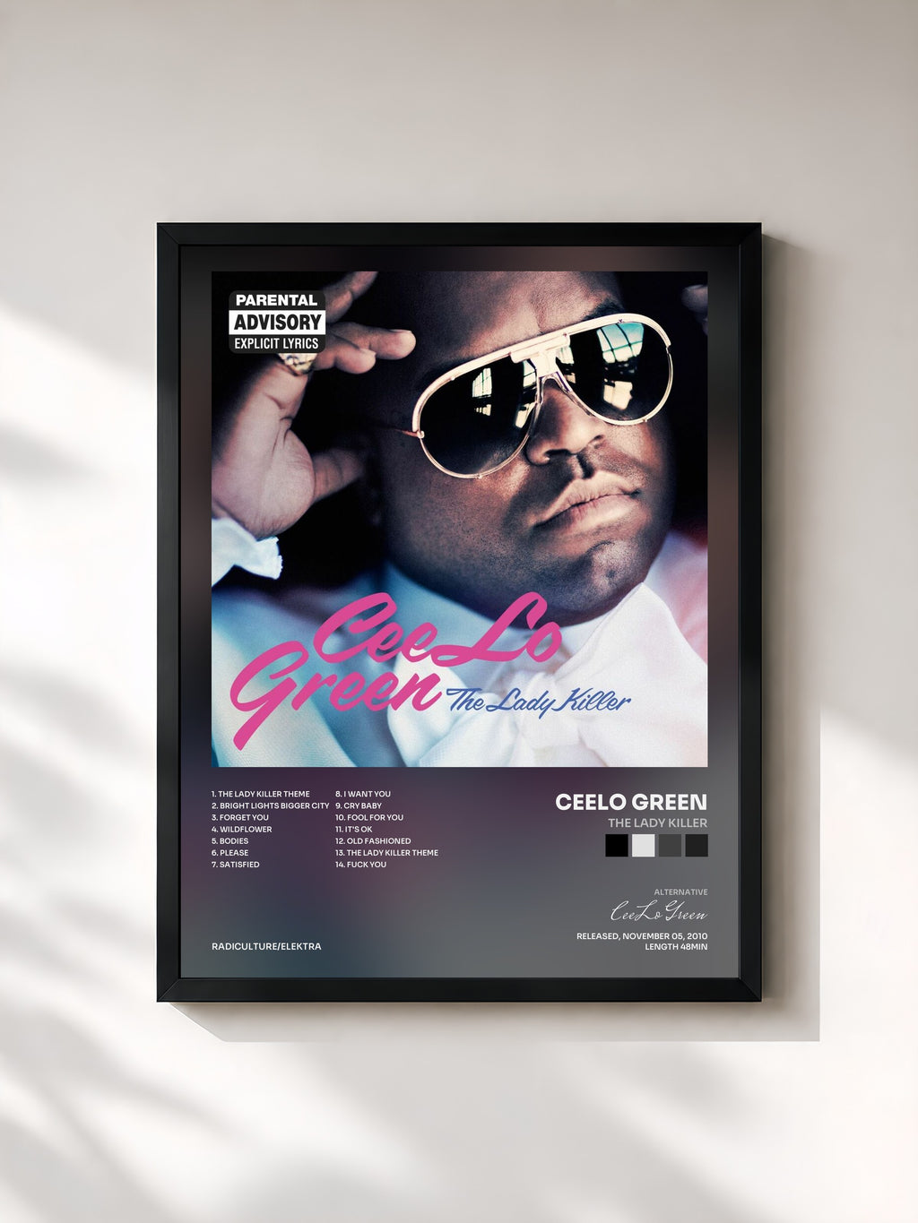 #noir Tableau de l'album The Lady Killer de CeeLo Green, cadre noir, imprimé et encadré en France