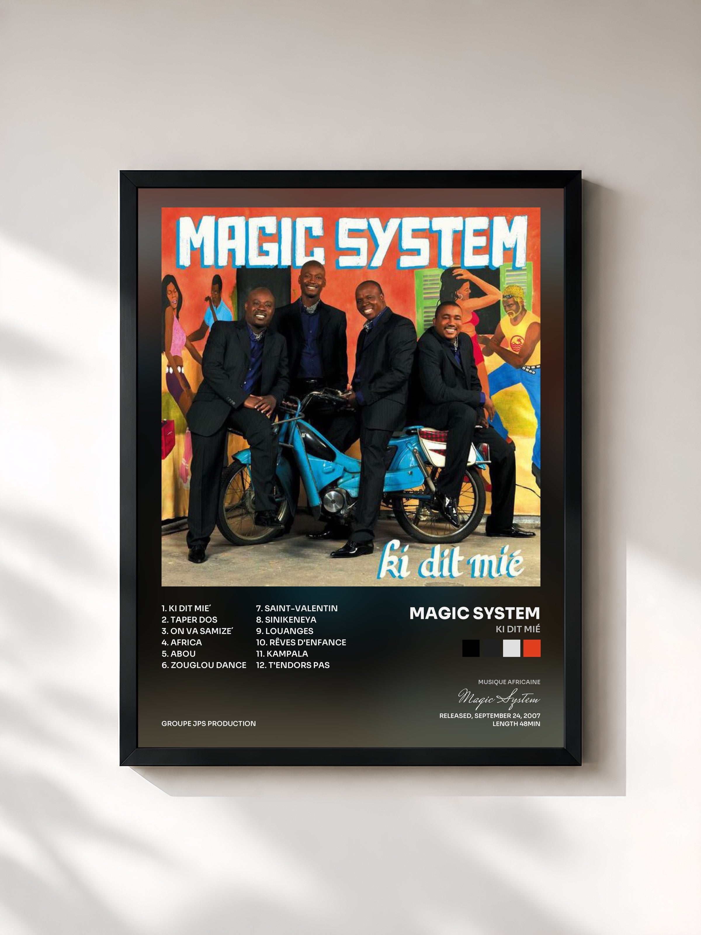 #noir Tableau de l'album Ki Dit Mié de Magic System, cadre noir, imprimé et encadré en France