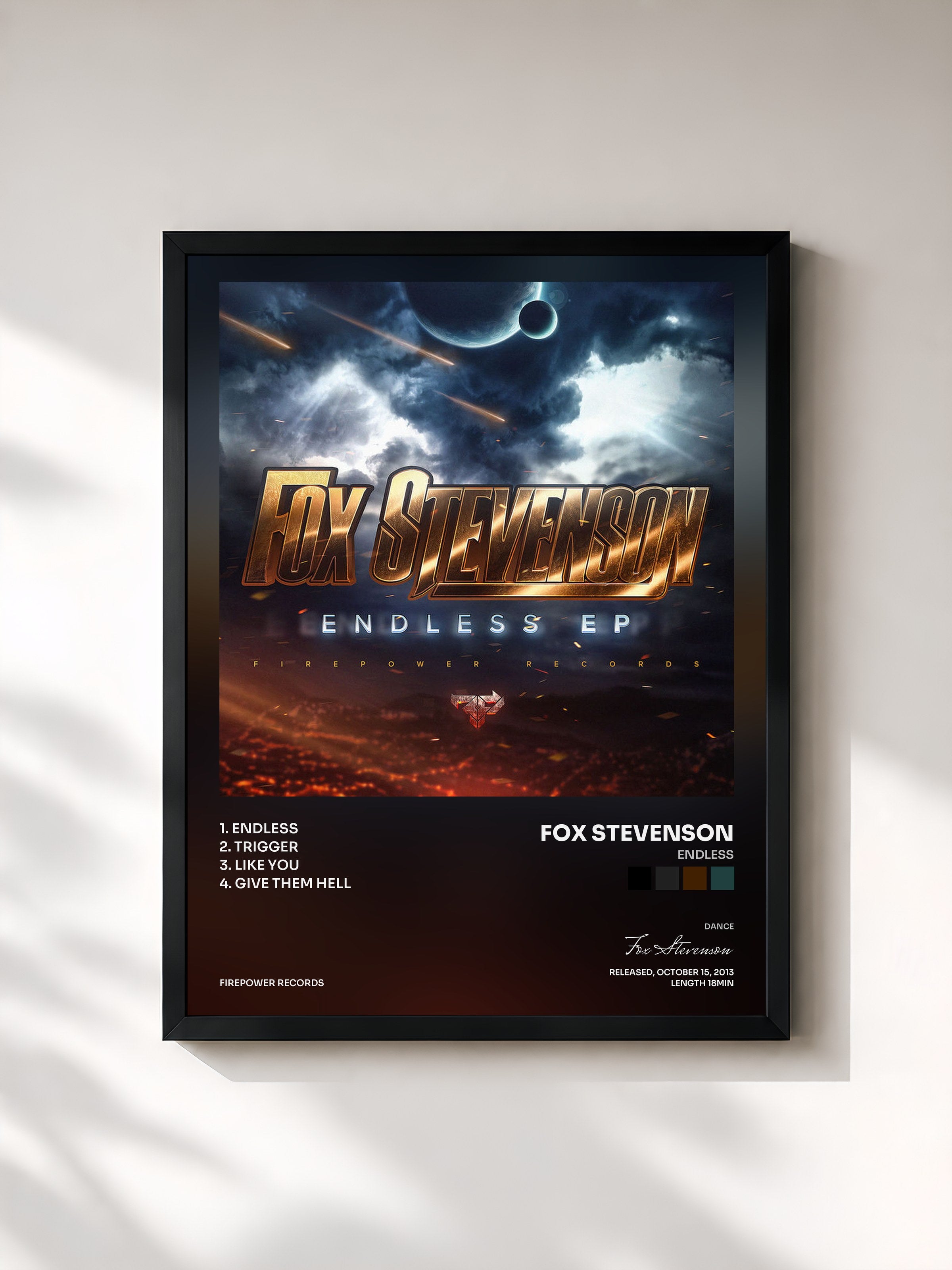 #noir Tableau de l'album Endless de Fox Stevenson, cadre noir, imprimé et encadré en France