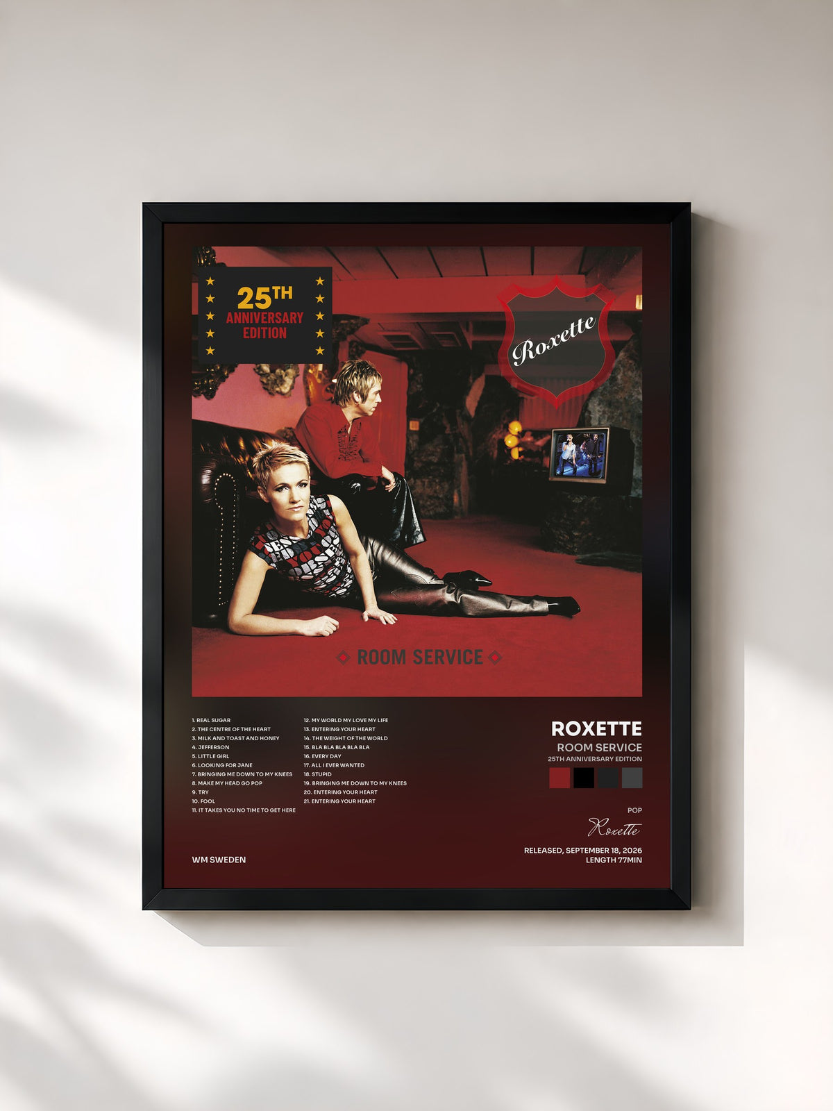 #noir Tableau de l'album Room Service (25th Anniversary Edition) de Roxette, cadre noir, imprimé et encadré en France