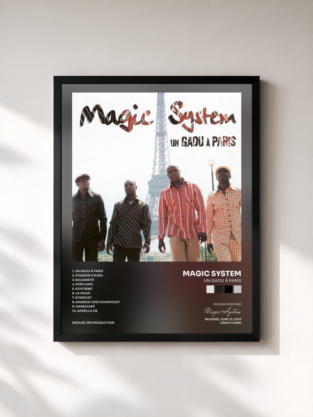 #noir Tableau de l'album Un Gaou à Paris de Magic System, cadre noir, imprimé et encadré en France