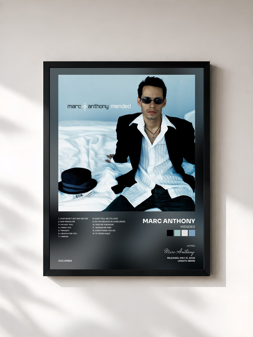 #noir Tableau de l'album Mended de Marc Anthony, cadre noir, imprimé et encadré en France