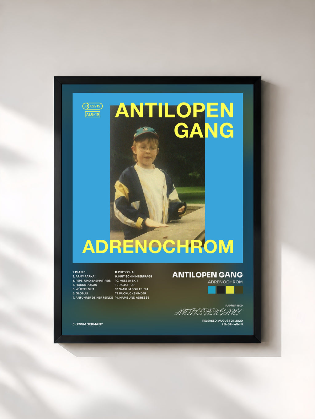 #noir Tableau de l'album Adrenochrom de ANTILOPEN GANG, cadre noir, imprimé et encadré en France