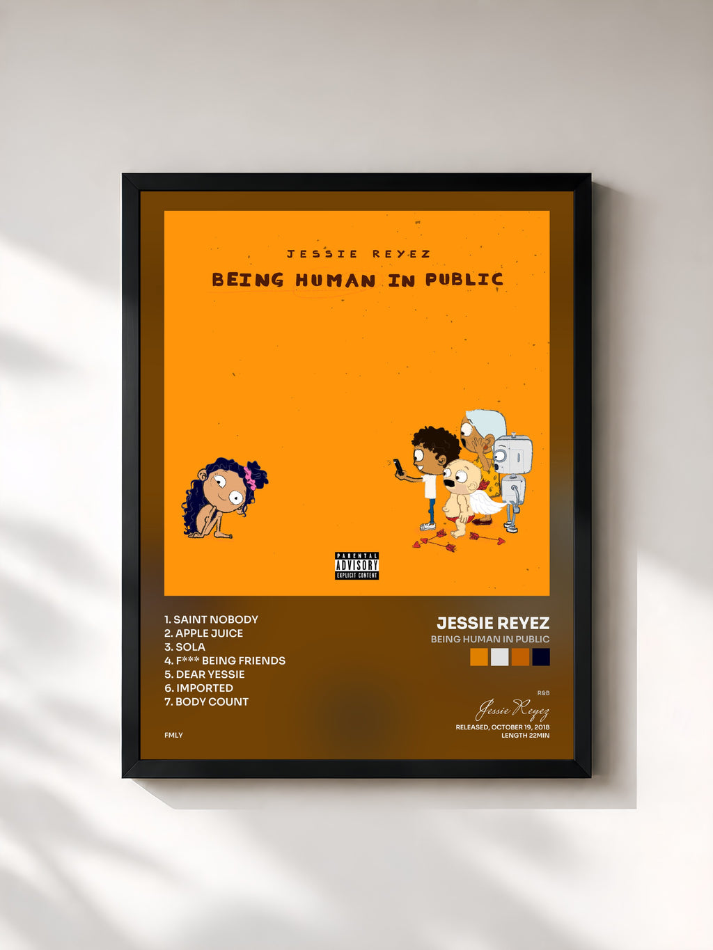 #noir Tableau de l'album Being Human In Public de Jessie Reyez, cadre noir, imprimé et encadré en France