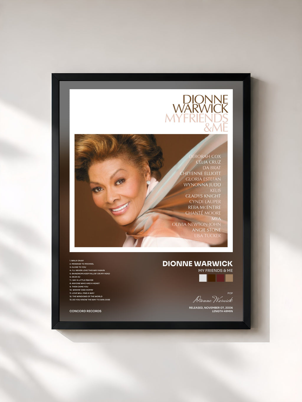 #noir Tableau de l'album My Friends & Me de Dionne Warwick, cadre noir, imprimé et encadré en France
