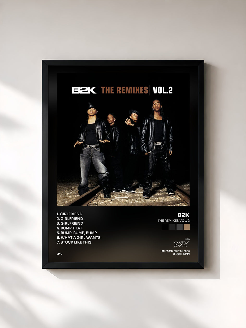 #noir Tableau de l'album The Remixes Vol. 2 de B2K, cadre noir, imprimé et encadré en France