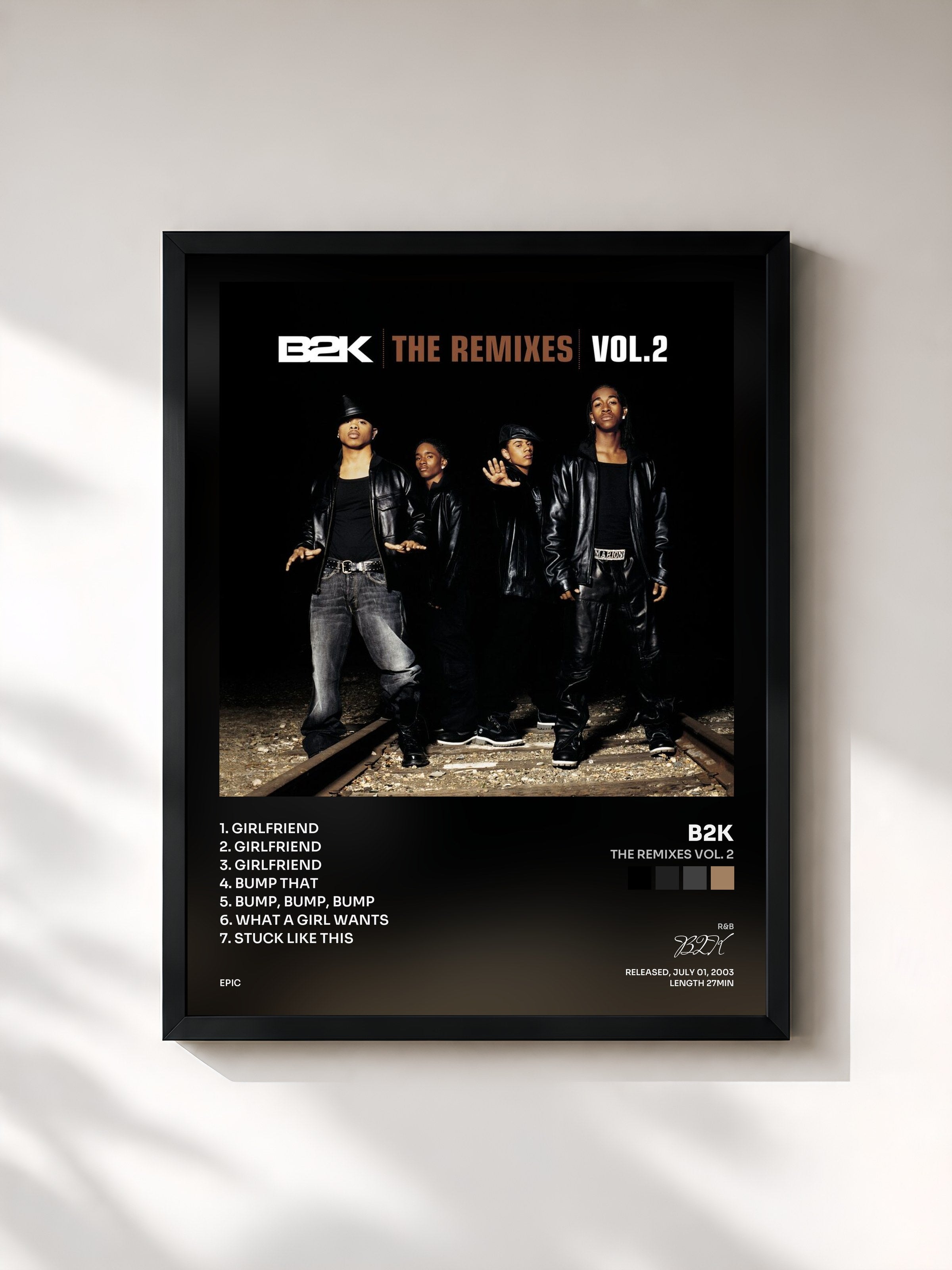 #noir Tableau de l'album The Remixes Vol. 2 de B2K, cadre noir, imprimé et encadré en France