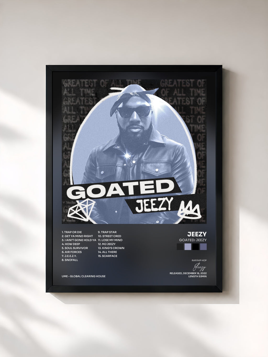 #noir Tableau de l'album GOATED: Jeezy de Jeezy, cadre noir, imprimé et encadré en France
