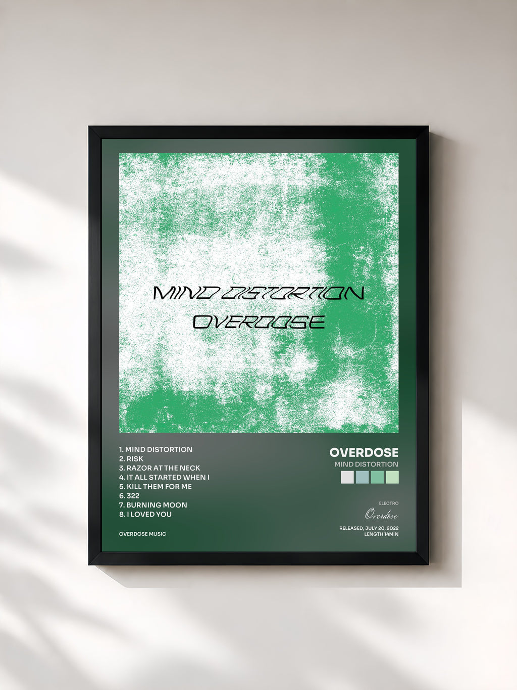 #noir Tableau de l'album Mind Distortion de Overdose, cadre noir, imprimé et encadré en France