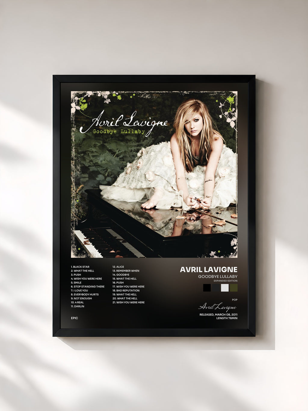 #noir Tableau de l'album Goodbye Lullaby (Expanded Edition) de Avril Lavigne, cadre noir, imprimé et encadré en France