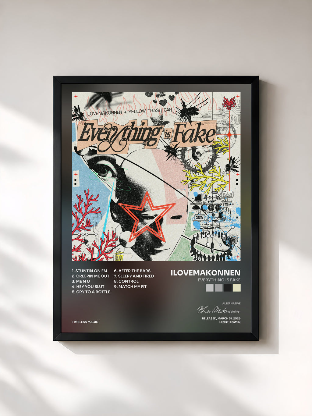 #noir Tableau de l'album Everything is Fake de ILoveMakonnen, cadre noir, imprimé et encadré en France