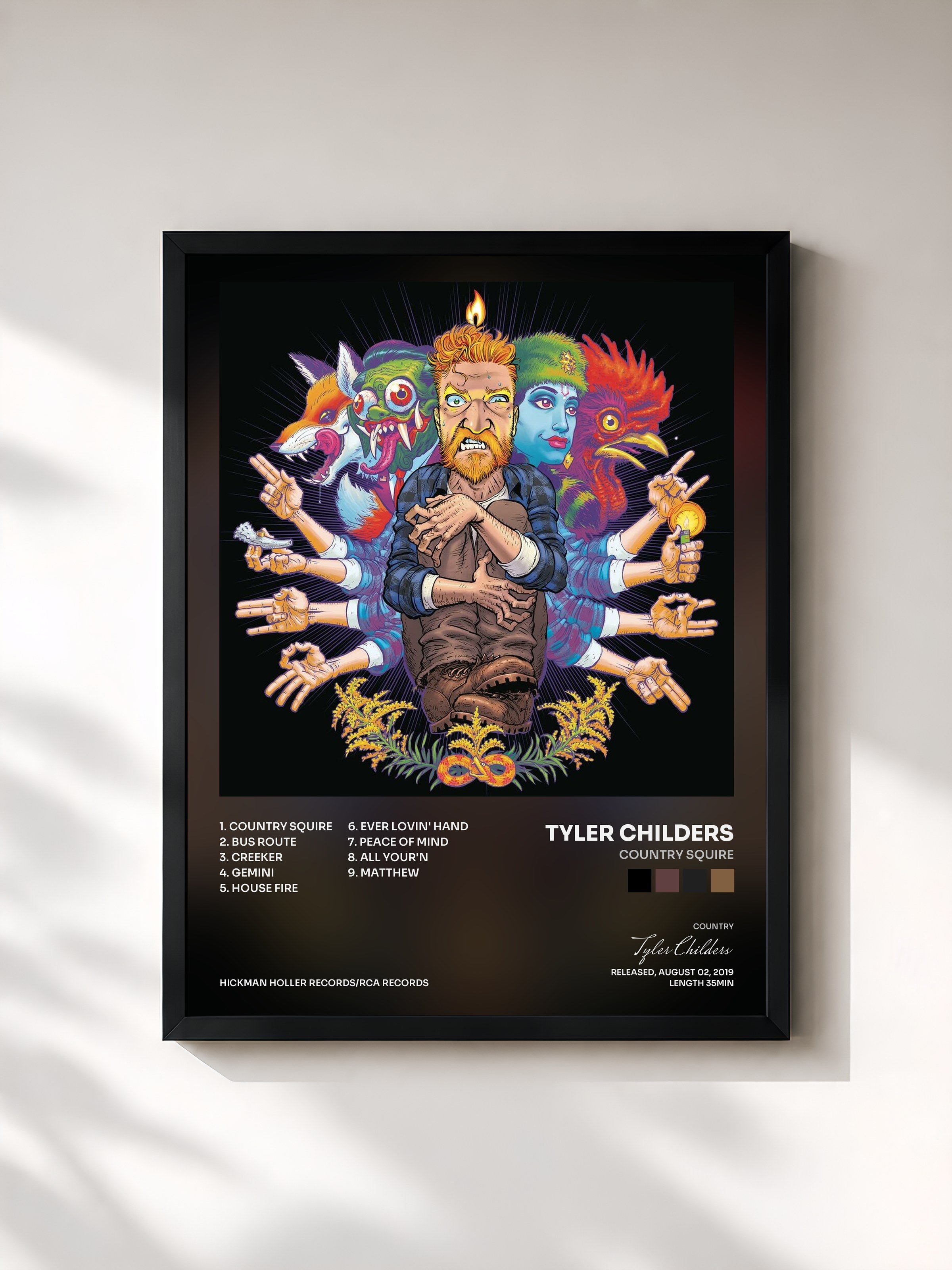 #noir Tableau de l'album Country Squire de Tyler Childers, cadre noir, imprimé et encadré en France