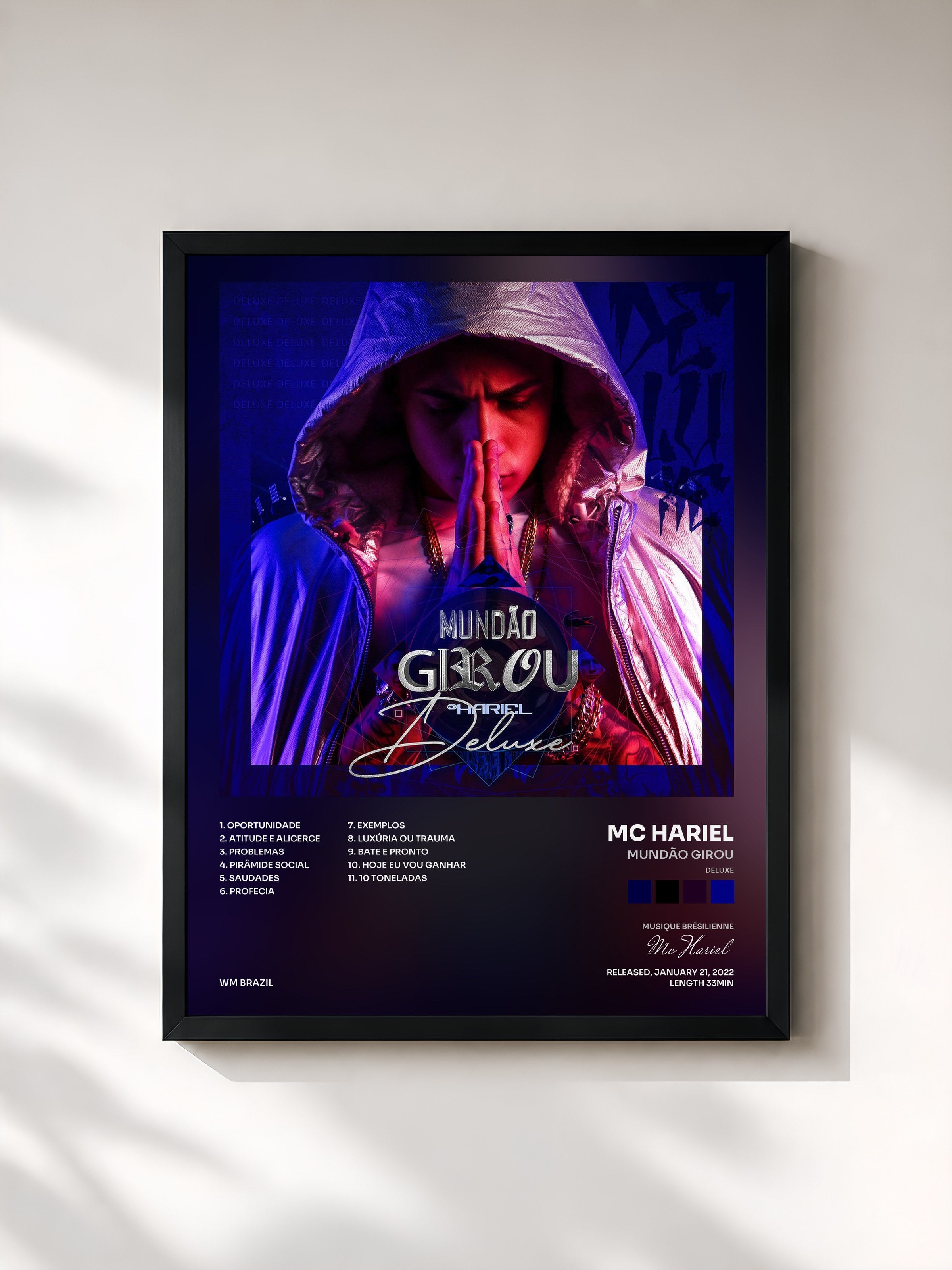 #noir Tableau de l'album Mundão Girou (Deluxe) de Mc Hariel, cadre noir, imprimé et encadré en France