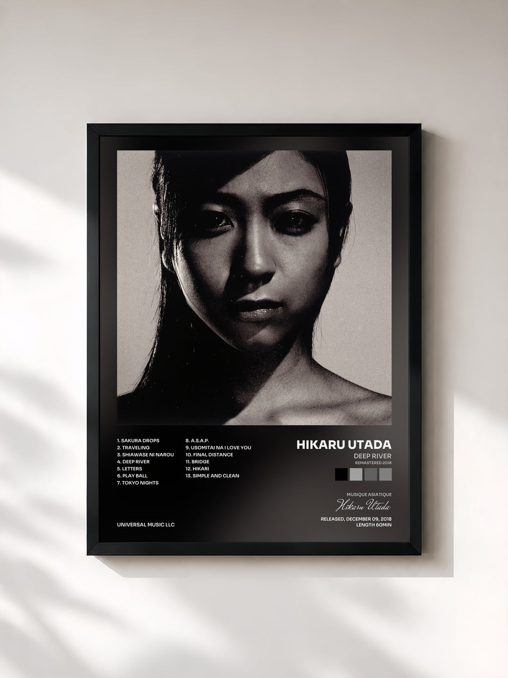 #noir Tableau de l'album Deep River (Remastered 2018) de Hikaru Utada, cadre noir, imprimé et encadré en France