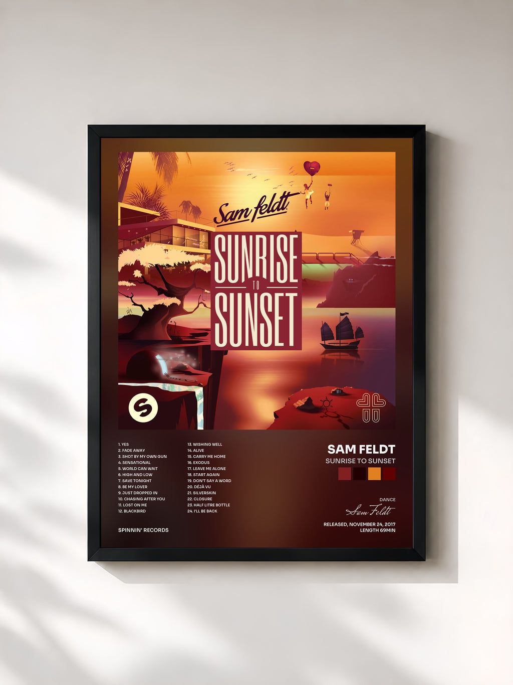 #noir Tableau de l'album Sunrise To Sunset de Sam Feldt, cadre noir, imprimé et encadré en France