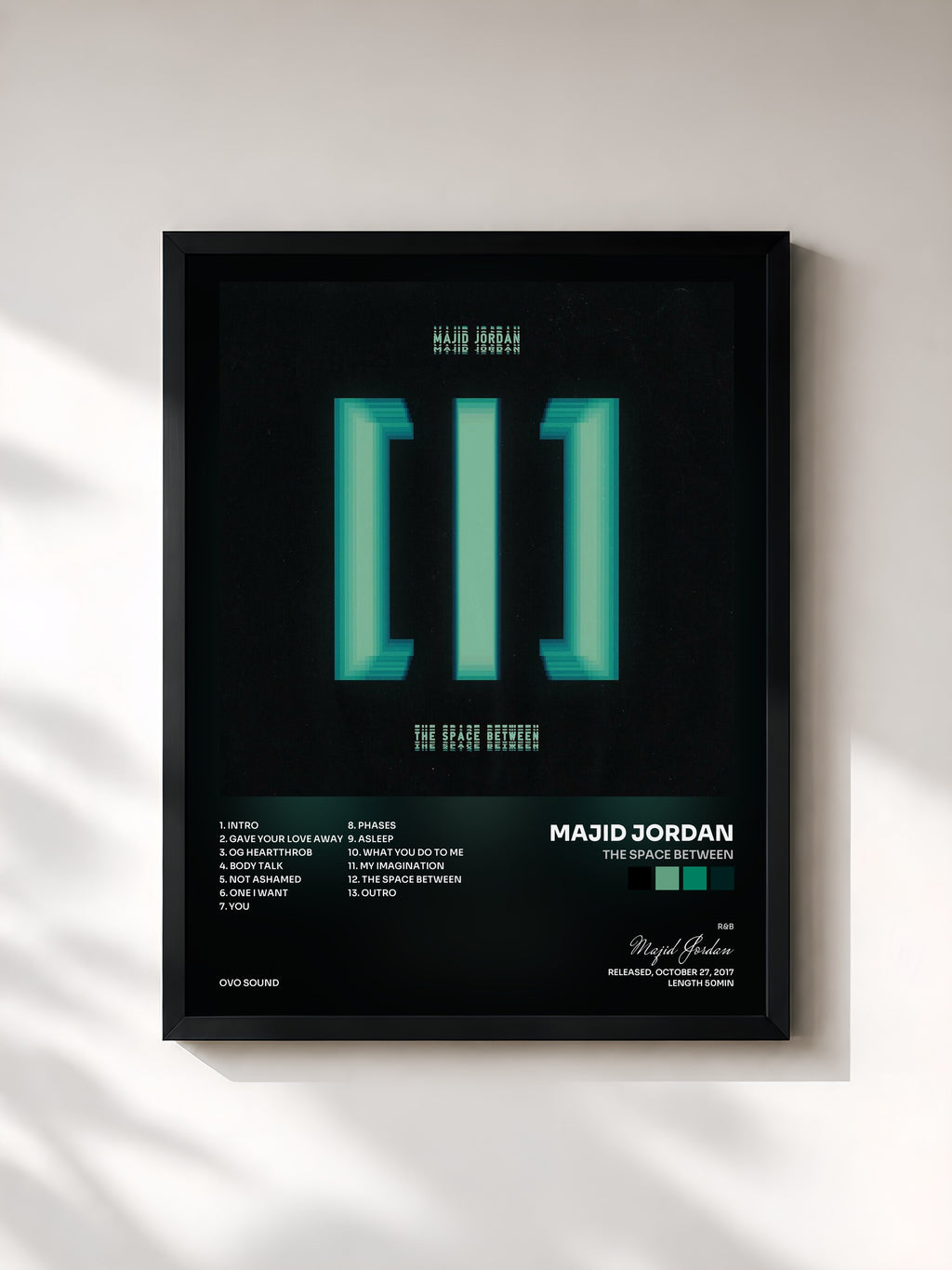 #noir Tableau de l'album The Space Between de Majid Jordan, cadre noir, imprimé et encadré en France
