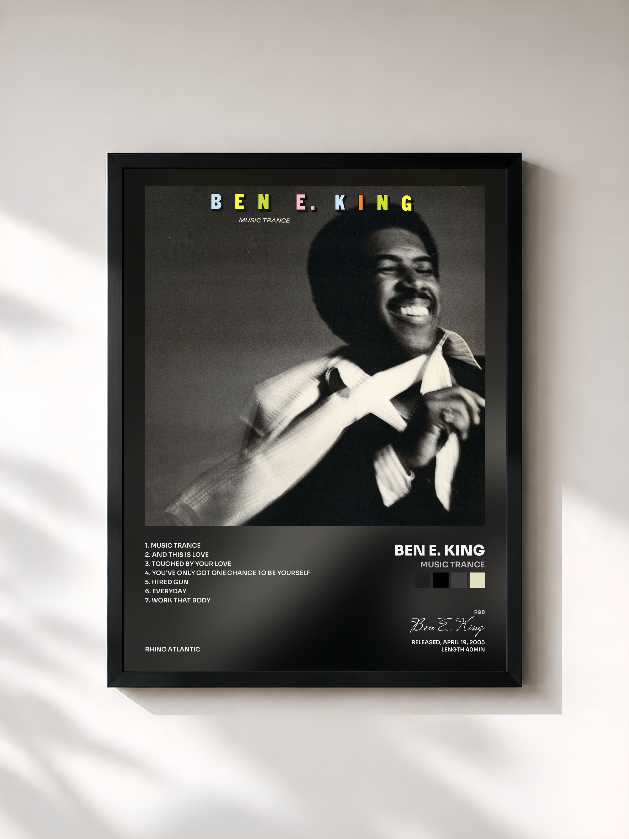 #noir Tableau de l'album Music Trance de Ben E. King, cadre noir, imprimé et encadré en France