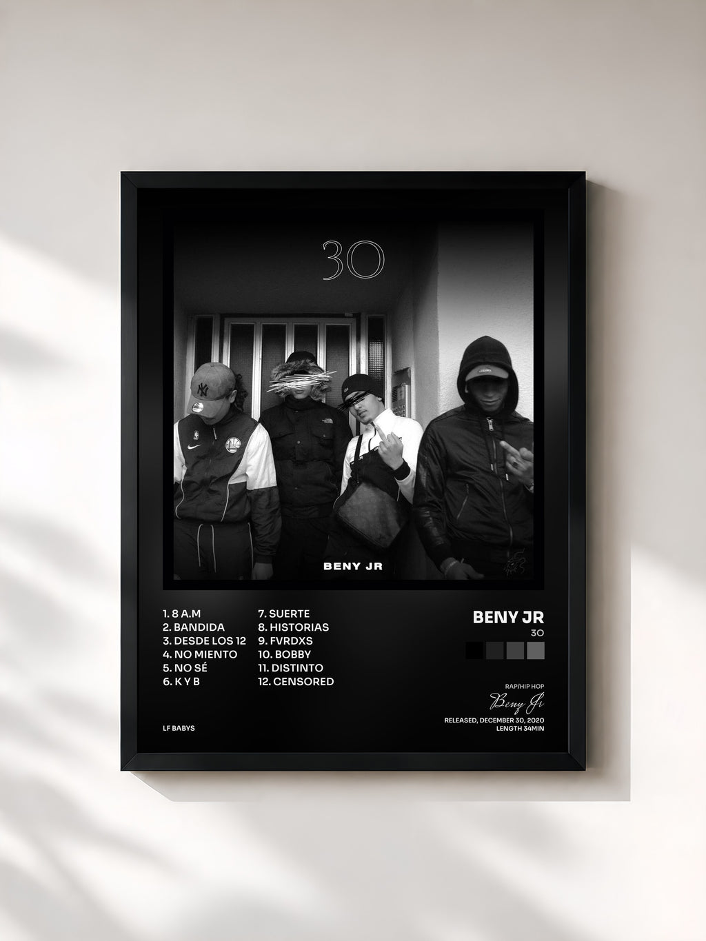 #noir Tableau de l'album 3O de Beny Jr, cadre noir, imprimé et encadré en France