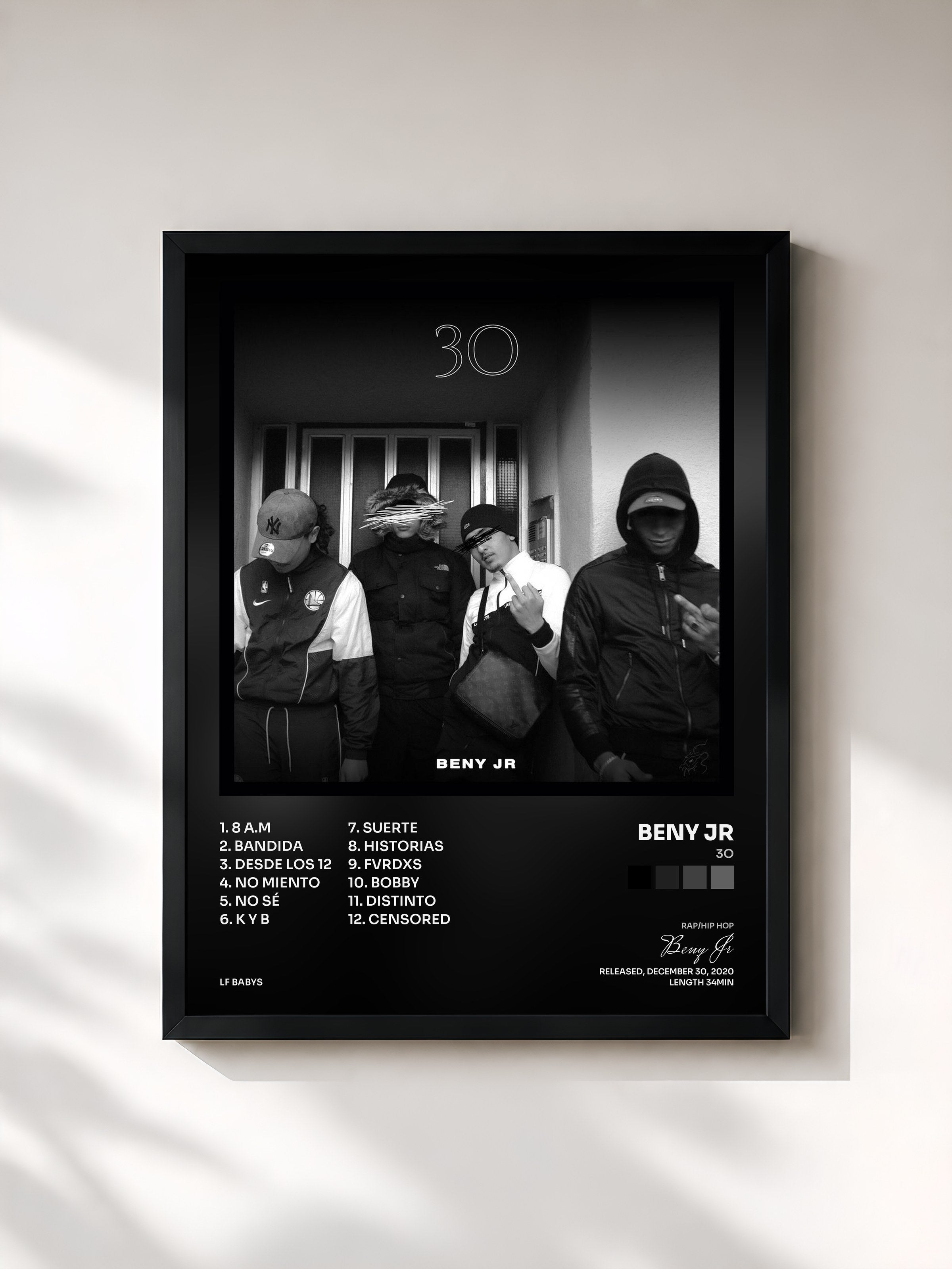 #noir Tableau de l'album 3O de Beny Jr, cadre noir, imprimé et encadré en France