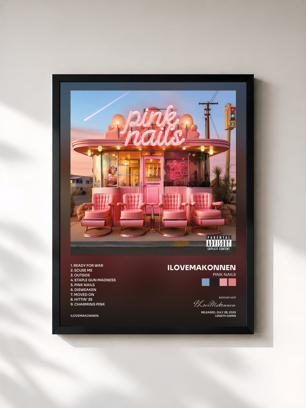 #noir Tableau de l'album Pink Nails de ILoveMakonnen, cadre noir, imprimé et encadré en France