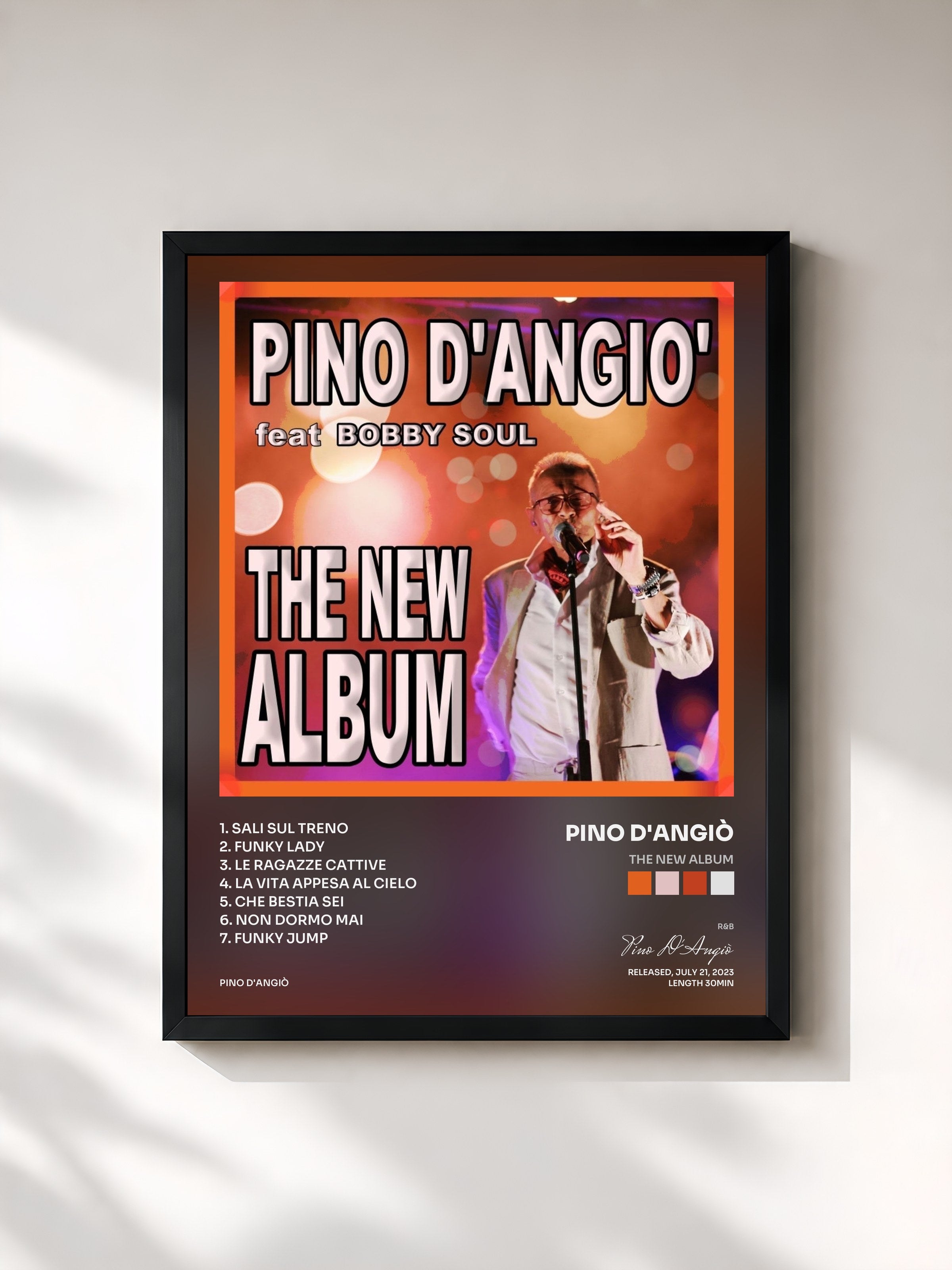 #noir Tableau de l'album THE NEW ALBUM de Pino D'Angiò, cadre noir, imprimé et encadré en France