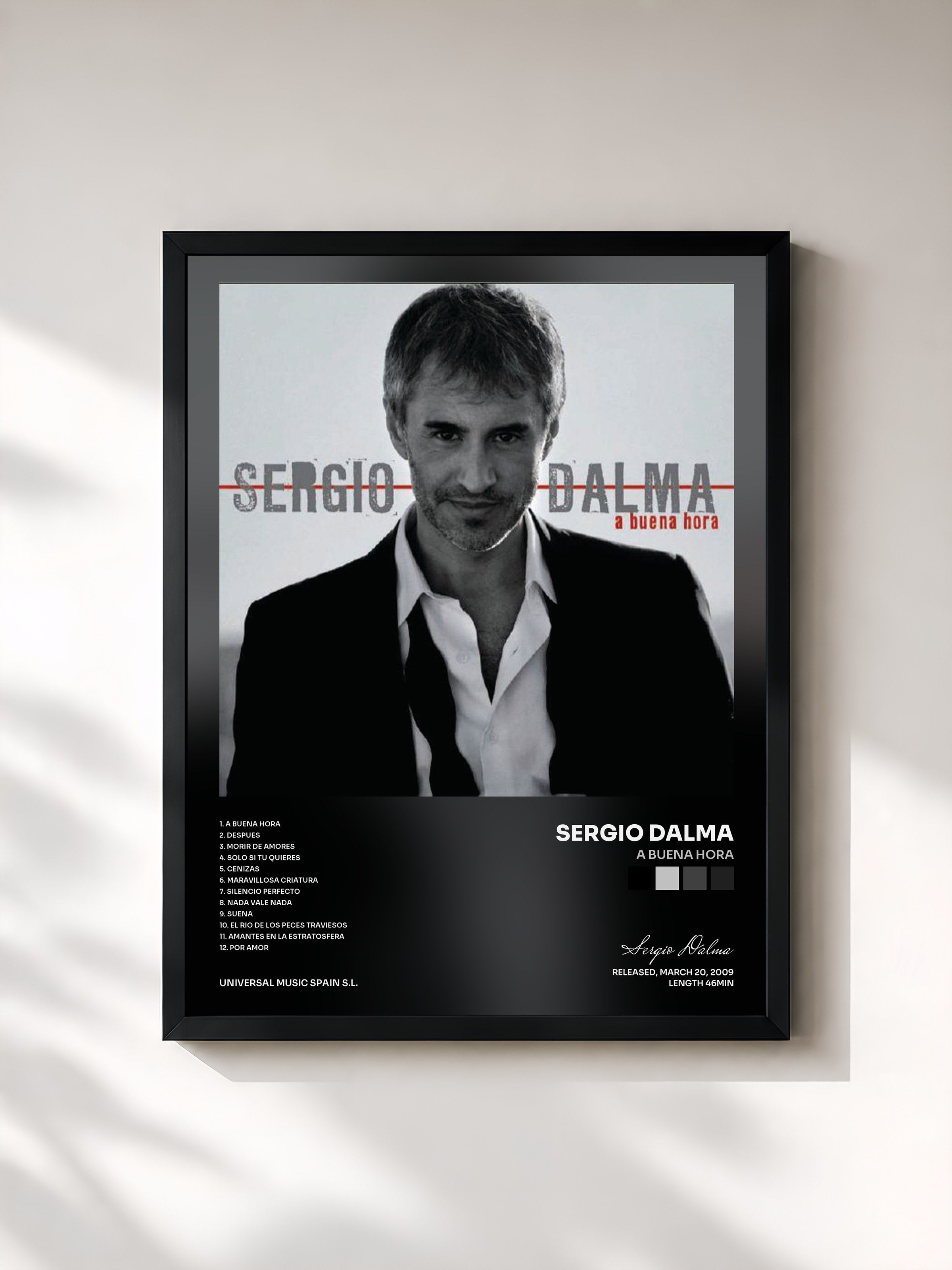 #noir Tableau de l'album A Buena Hora de Sergio Dalma, cadre noir, imprimé et encadré en France