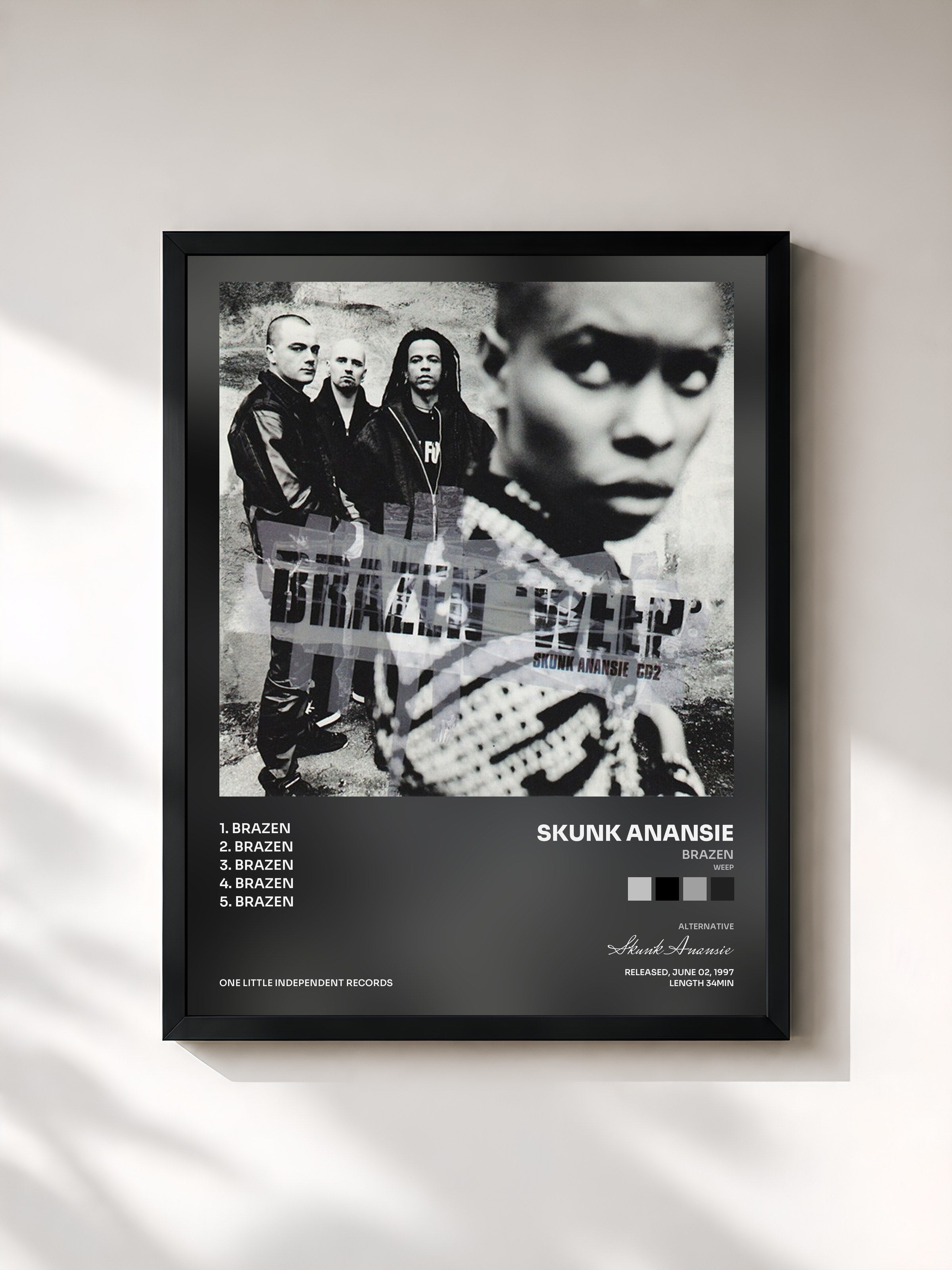 #noir Tableau de l'album Brazen (Weep) de Skunk Anansie, cadre noir, imprimé et encadré en France