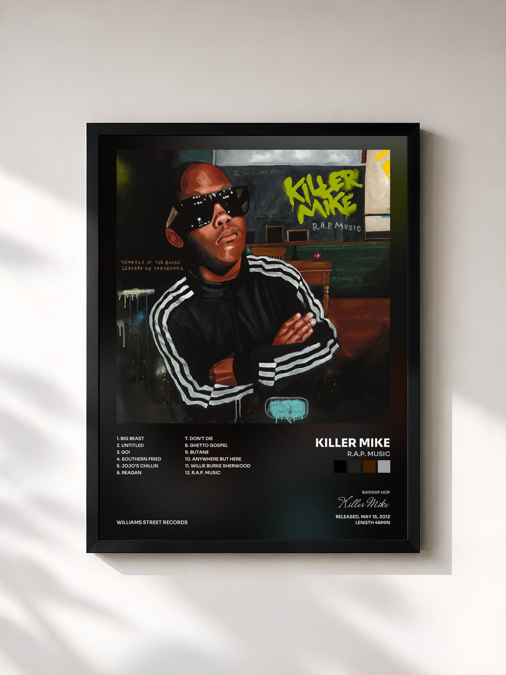 #noir Tableau de l'album R.A.P. Music de Killer Mike, cadre noir, imprimé et encadré en France