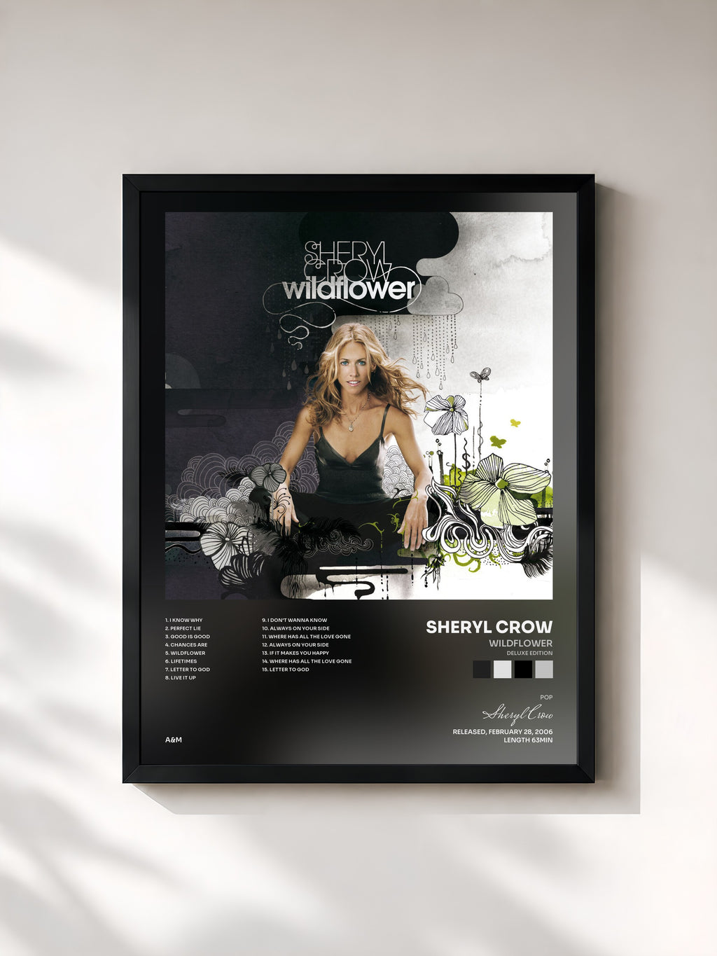 #noir Tableau de l'album Wildflower (Deluxe Edition) de Sheryl Crow, cadre noir, imprimé et encadré en France