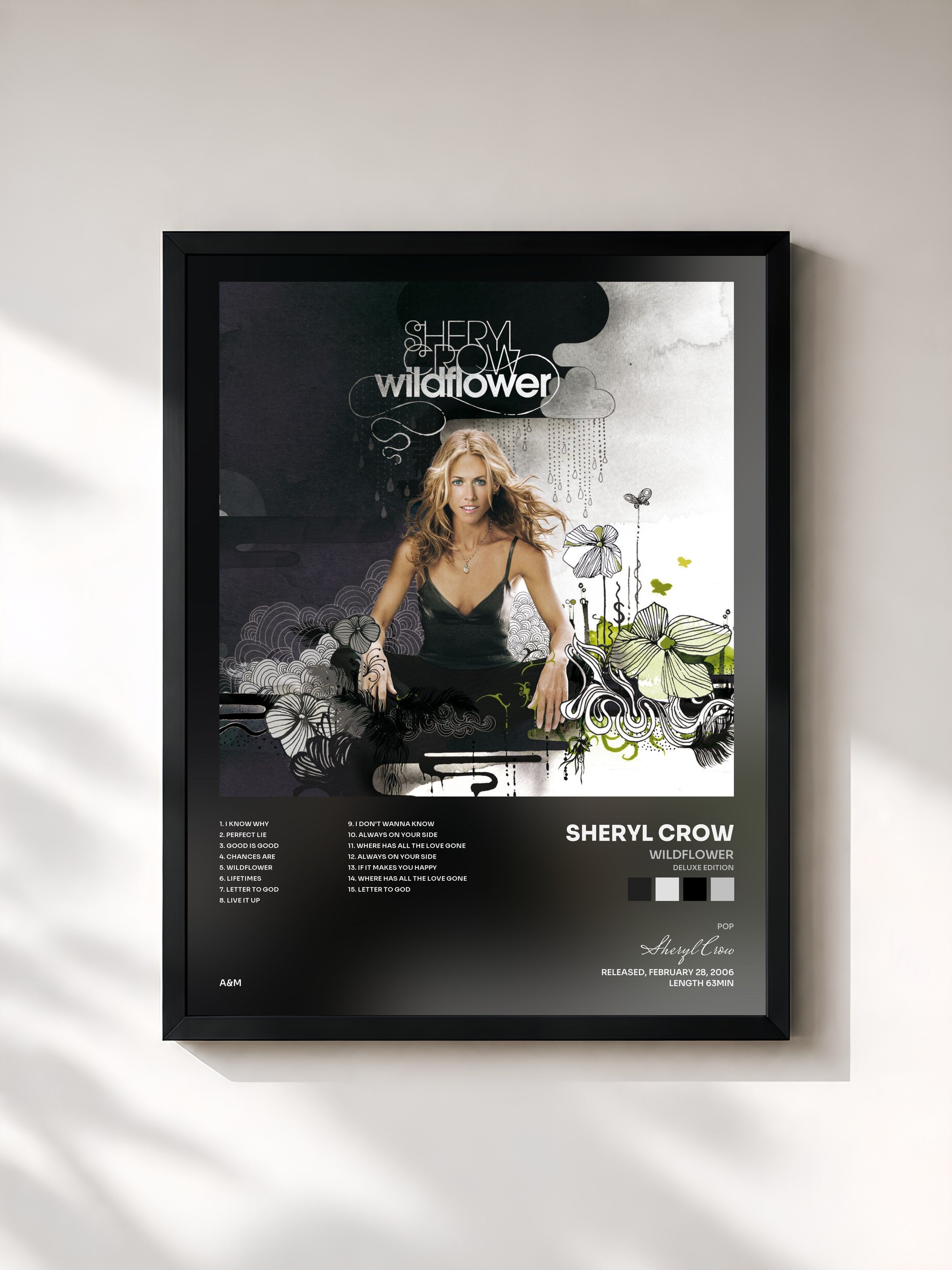 #noir Tableau de l'album Wildflower (Deluxe Edition) de Sheryl Crow, cadre noir, imprimé et encadré en France