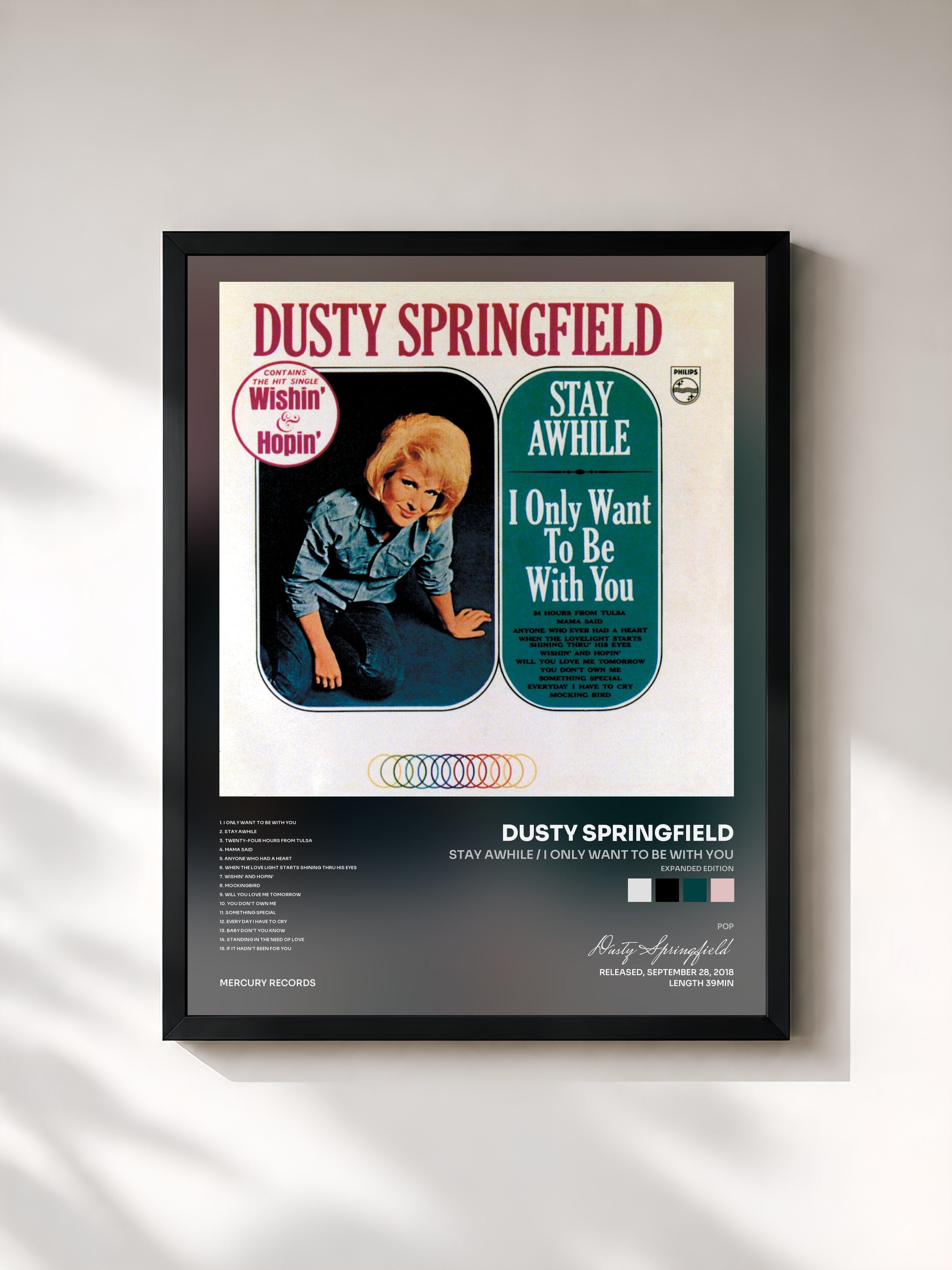 #noir Tableau de l'album Stay Awhile / I Only Want To Be With You (Expanded Edition) de Dusty Springfield, cadre noir, imprimé et encadré en France