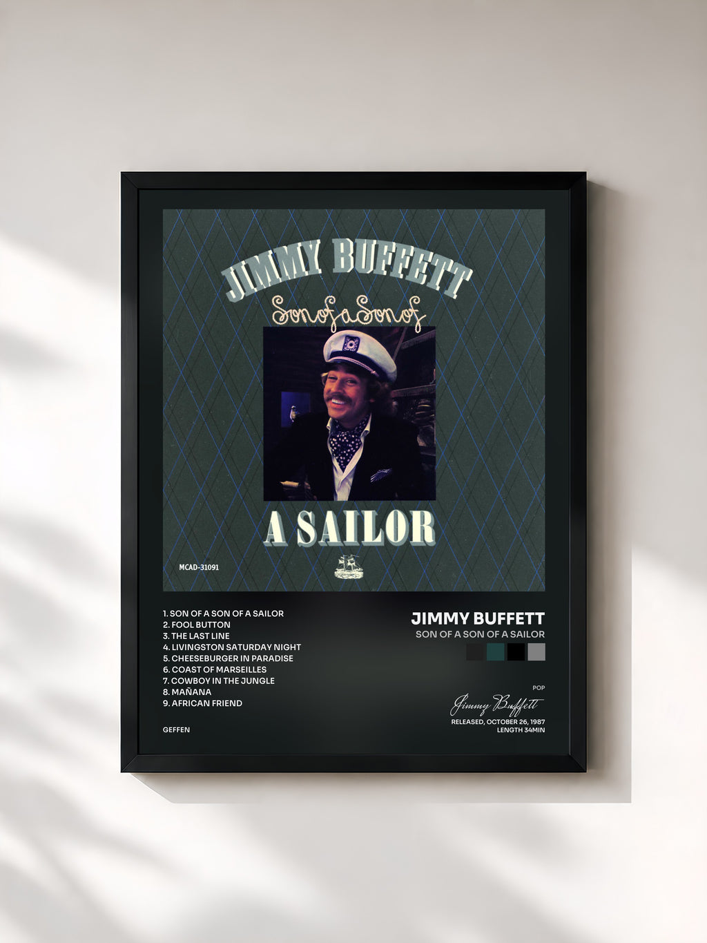 #noir Tableau de l'album Son Of A Son Of A Sailor de Jimmy Buffett, cadre noir, imprimé et encadré en France
