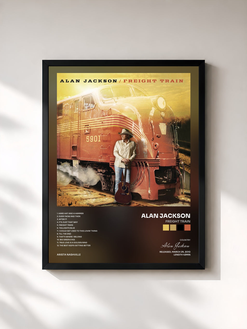 #noir Tableau de l'album Freight Train de Alan Jackson, cadre noir, imprimé et encadré en France