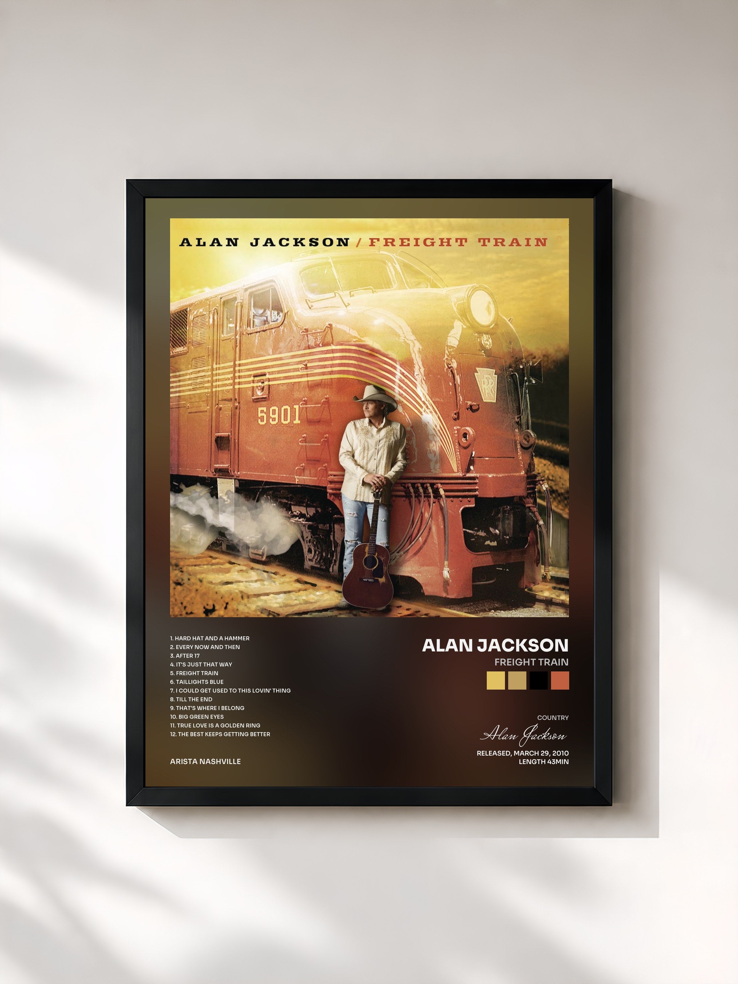 #noir Tableau de l'album Freight Train de Alan Jackson, cadre noir, imprimé et encadré en France