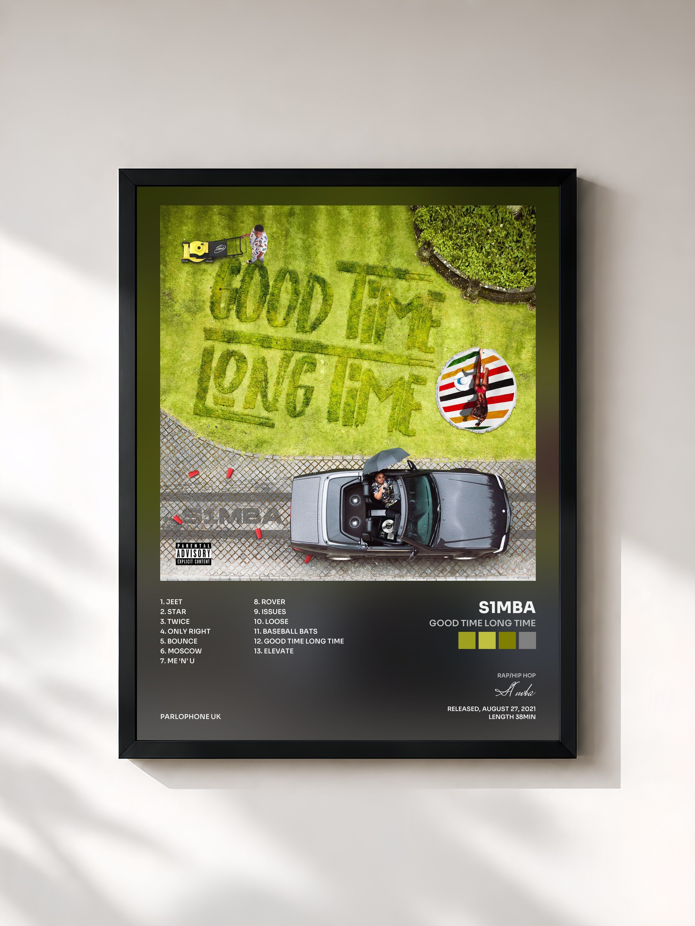 #noir Tableau de l'album Good Time Long Time de S1mba, cadre noir, imprimé et encadré en France